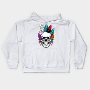 skull with feathers Kids Hoodie